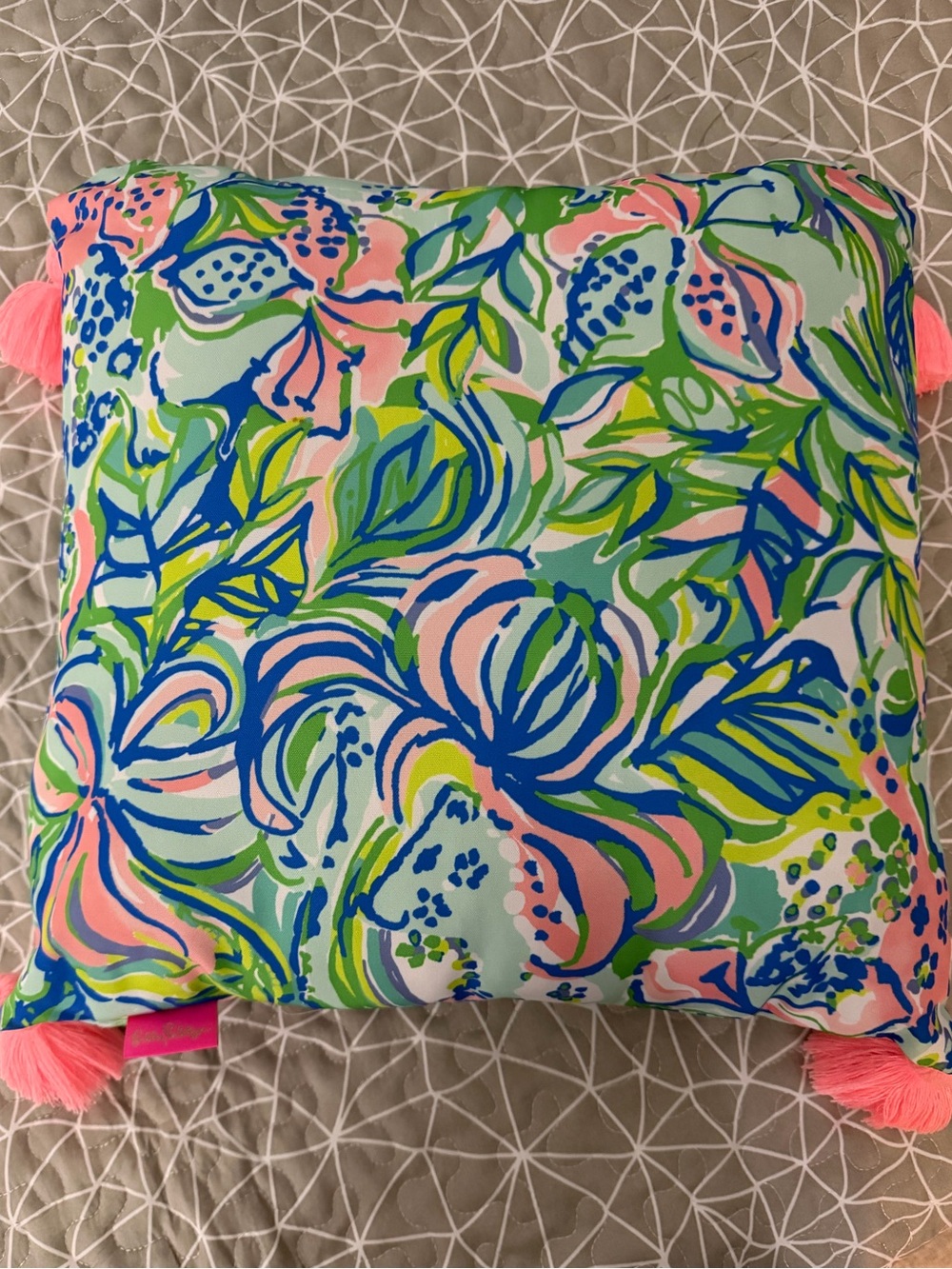 Floral Print Decorative Pillow with Pink Tassels - Multicolor Lilly Pulitzer